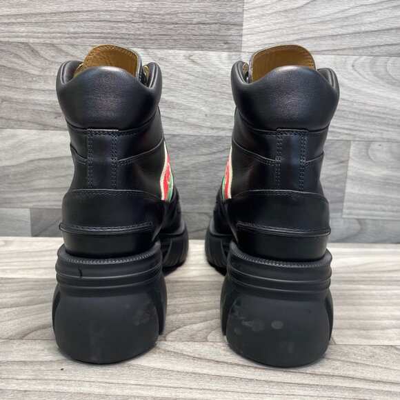 Gucci Quebec Calfskin Web Interlocking G Lace-Up Combat Boots 38 - Picture 5 of 8